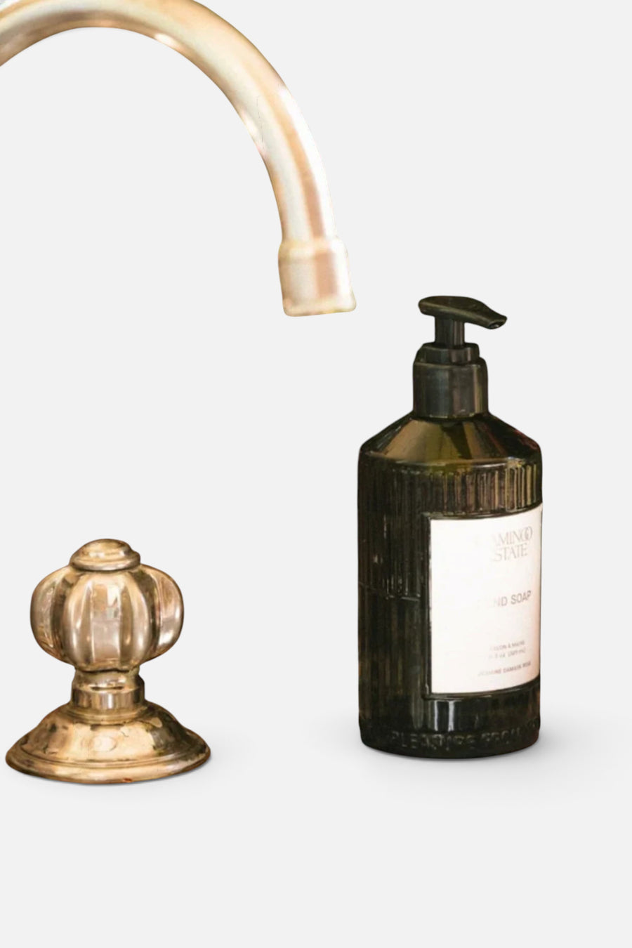 Flamingo Estate Jasmine Damask Rose Glass Hand Soap – side view