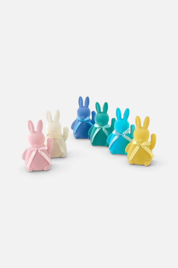 Flocked Waving Bunny in Yellow