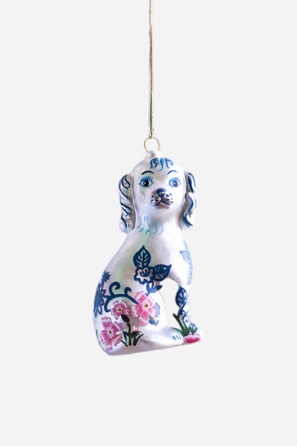 Floral Dog Ornament in White