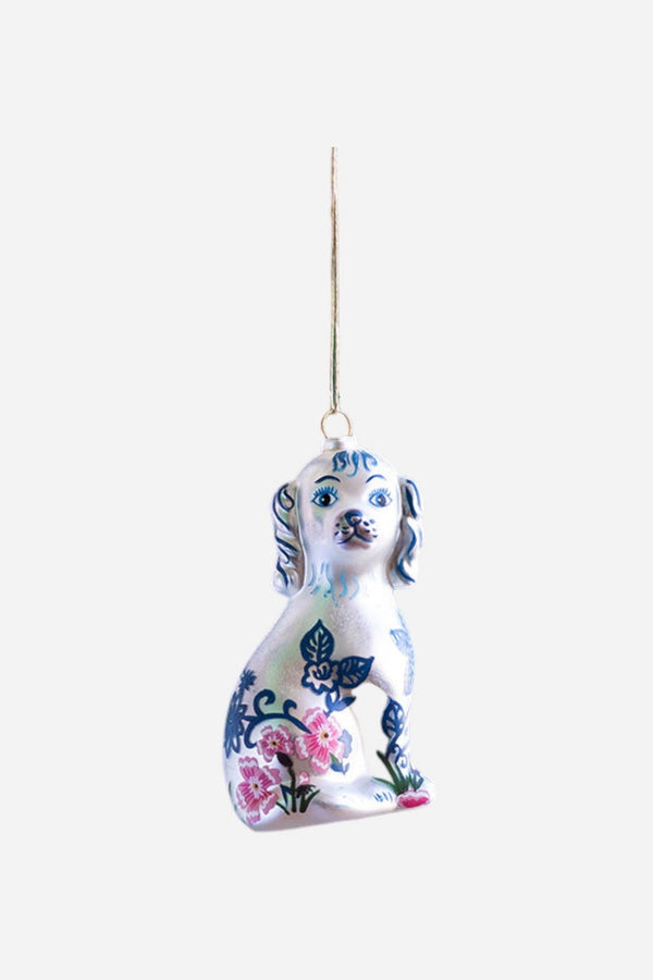 Floral Dog Ornament in White
