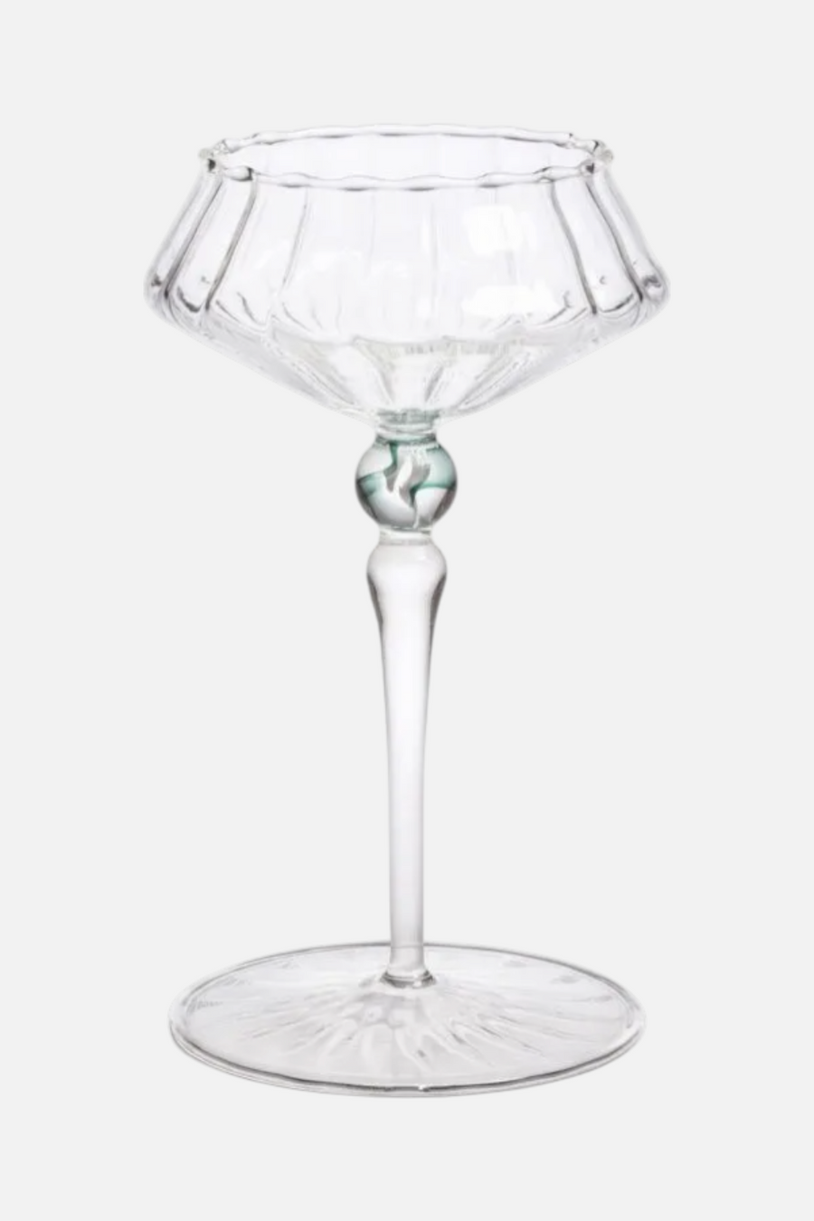 Zodax Ondine Fluted Coupe in Clear with Green Accent, Set of 4
