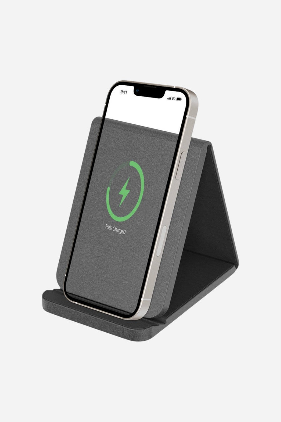 Folding Leather Charge Stand – front view