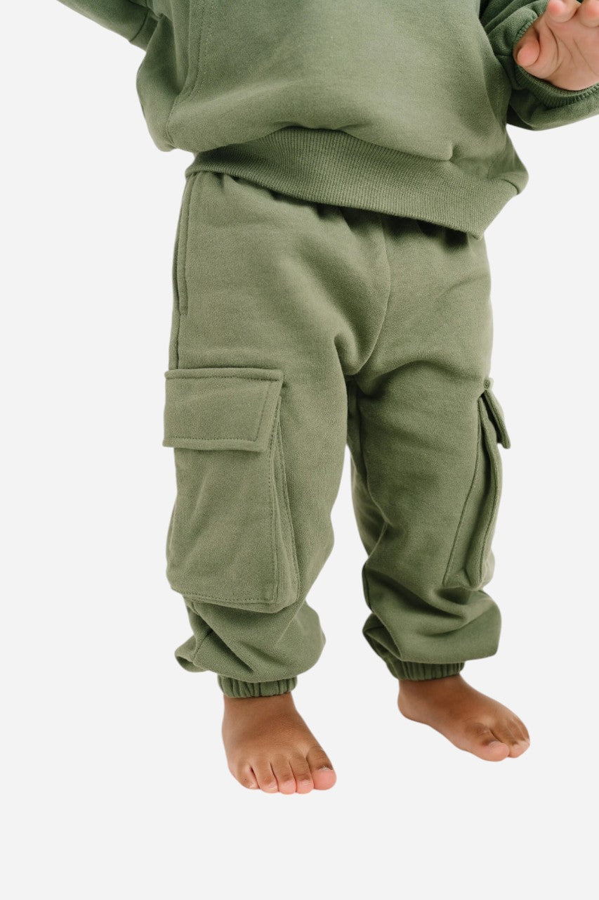 Forest Cargo Hoodie Set – flat lay