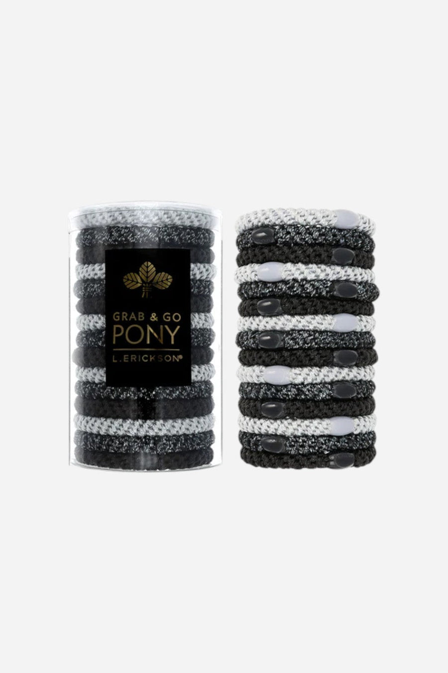 France Luxe Grab & Go Pony Tube, 15 Hair Ties in Black Metallic – front view