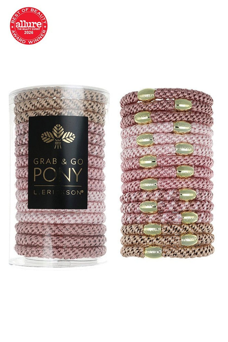France Luxe Grab & Go Pony Tube, 15 Hair Ties in Foxglove – front view