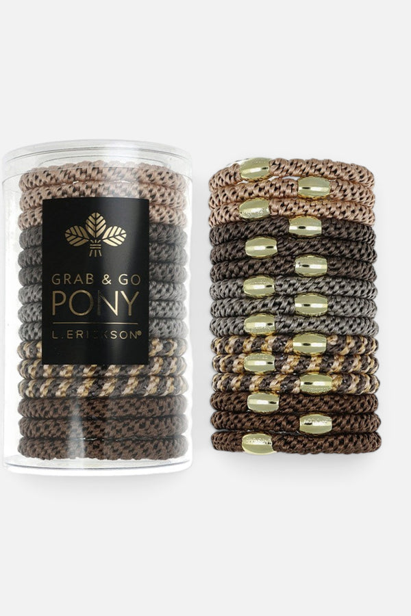France Luxe Grab & Go Pony Tube, 15 Hair Ties in Maple