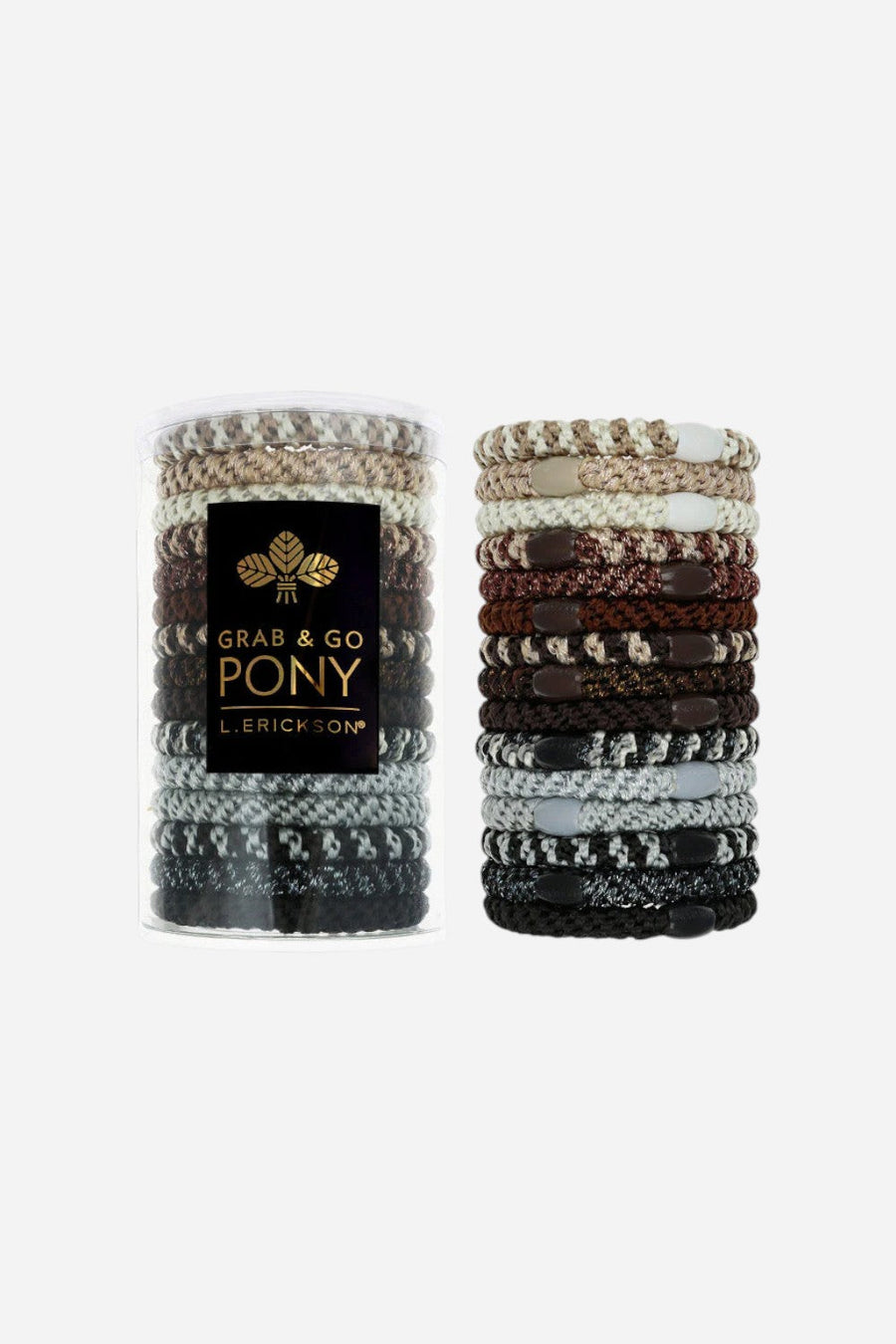 France Luxe Grab & Go Pony Tube, 15 Hair Ties in Nouveau Neutrals – front view