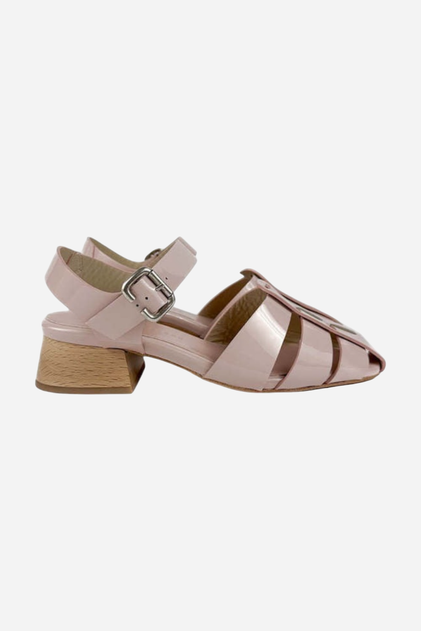 Freda Salvador Hattie Fisherman Mid-heel Sandals in Ballet Pink – front view