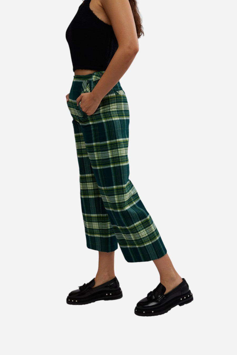 Free People Acadia Trouser in Green Combo – back view