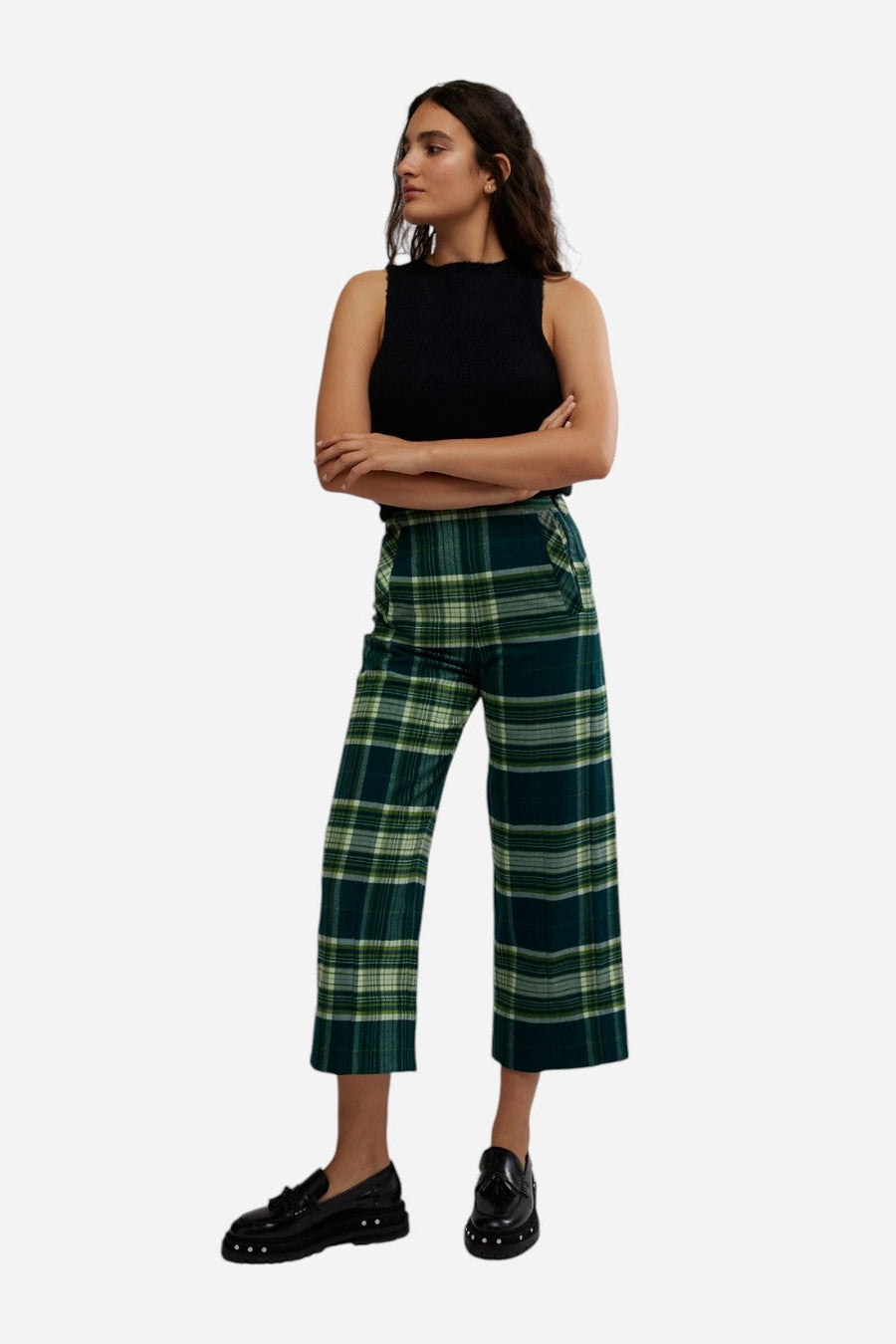 Free People Acadia Trouser in Green Combo – flat lay