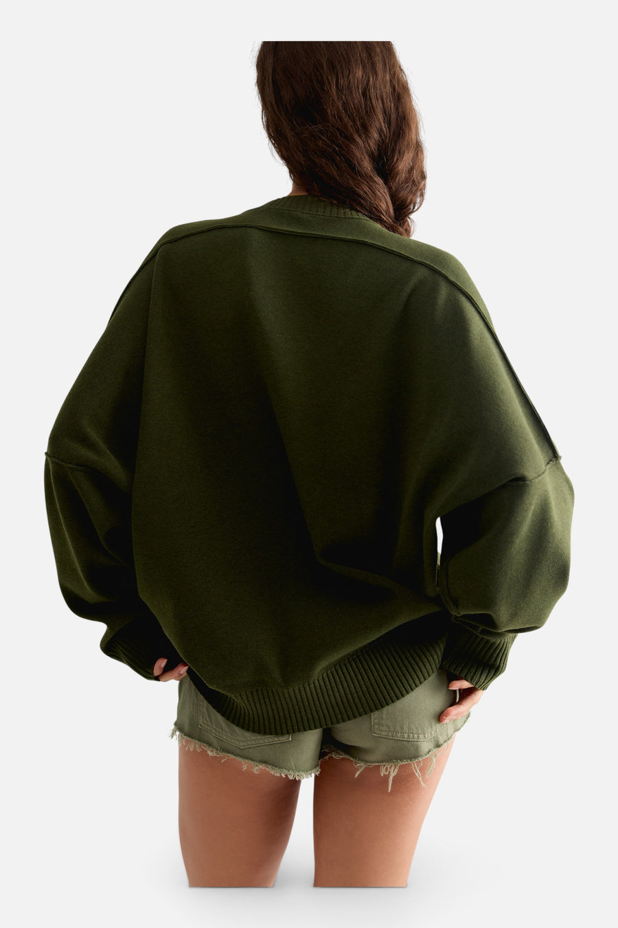 Free People Alma Pullover in Olive Tapenade – back view