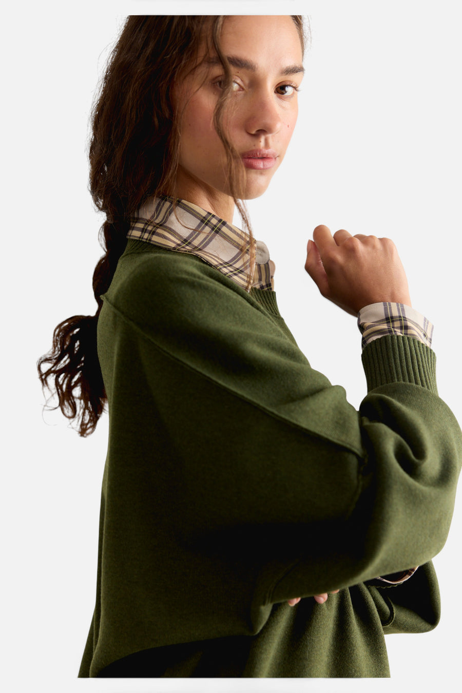 Free People Alma Pullover in Olive Tapenade – side view