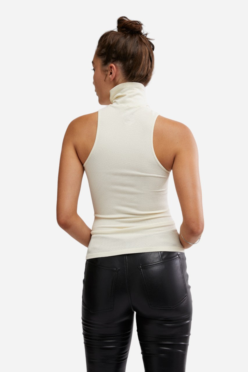 Free People Always Ready Seamless Turtleneck Tank in Ivory – back view