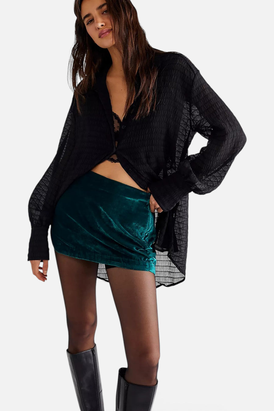 Free People Annalise Velvet Mini Deep Teal – front view