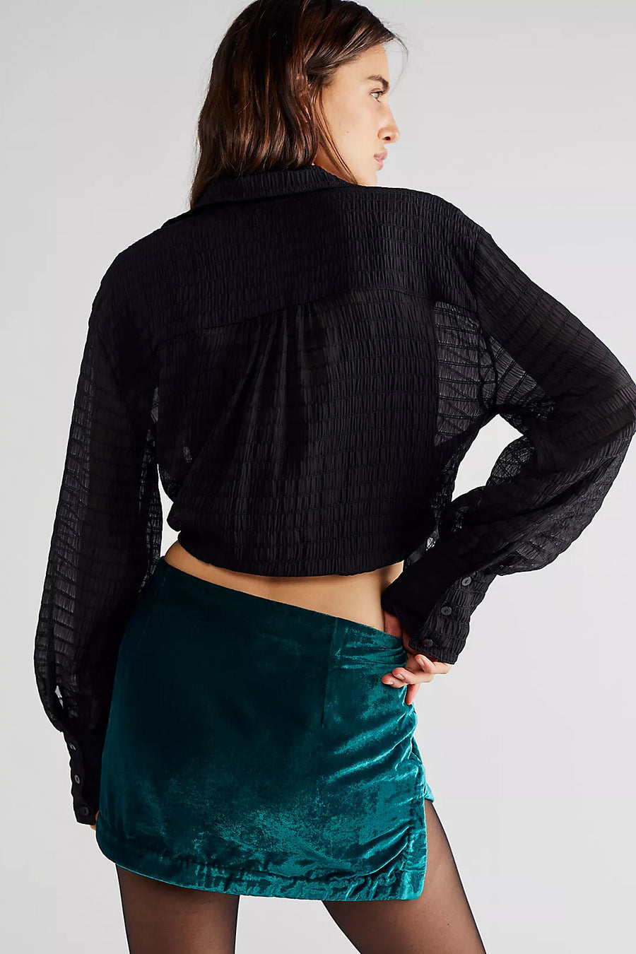 Free People Annalise Velvet Mini Deep Teal – side view