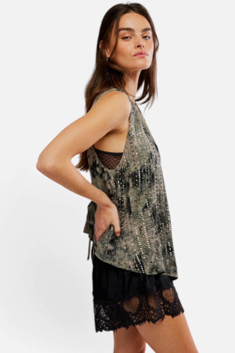 Free People Arden Embellish Vest in Raven Combo – back view