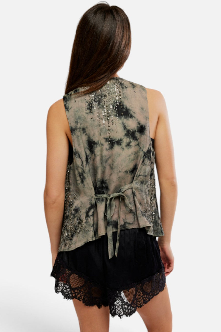 Free People Arden Embellish Vest in Raven Combo – side view