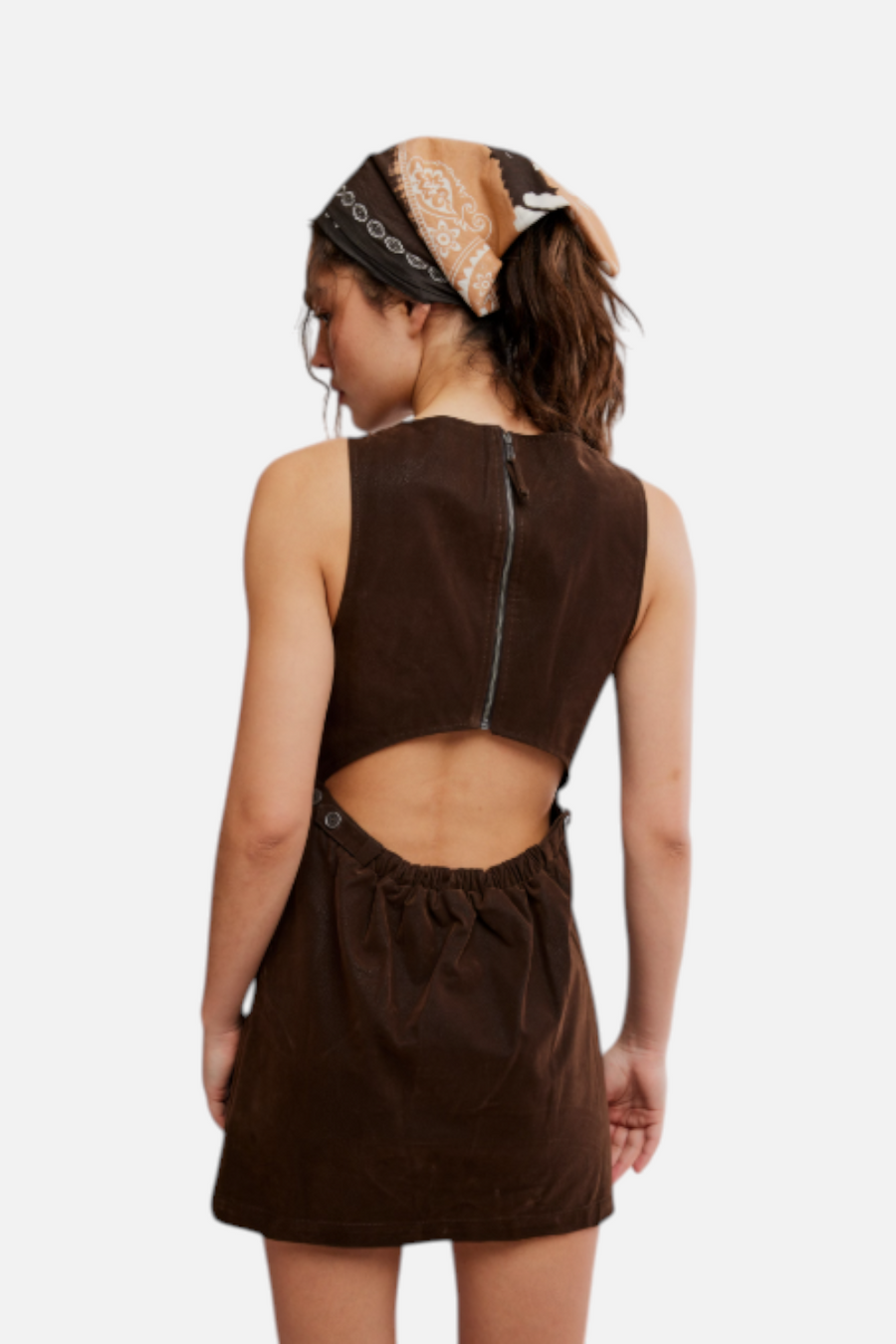 Free People Atlas Suede Mini Dress in Chocolate Brown – back view