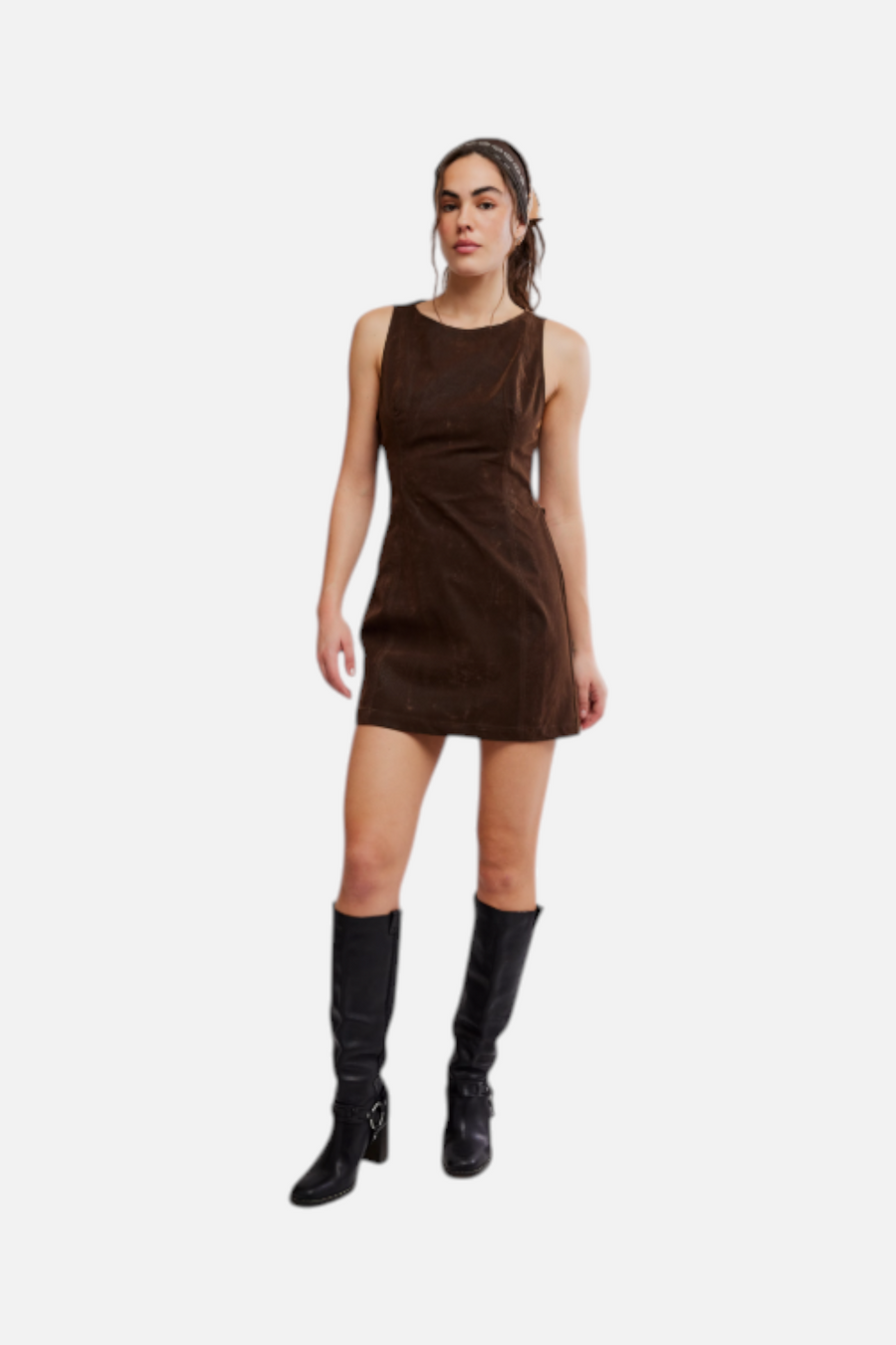Free People Atlas Suede Mini Dress in Chocolate Brown – flat lay