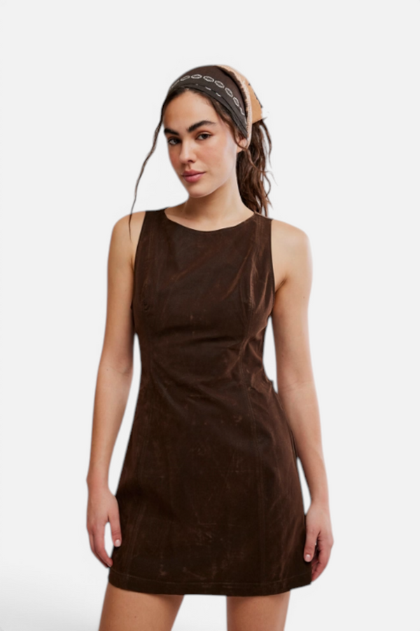Free People Atlas Suede Mini Dress in Chocolate Brown