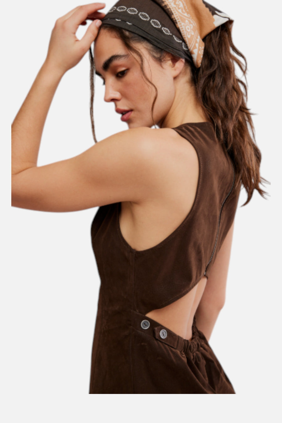 Free People Atlas Suede Mini Dress in Chocolate Brown – side view