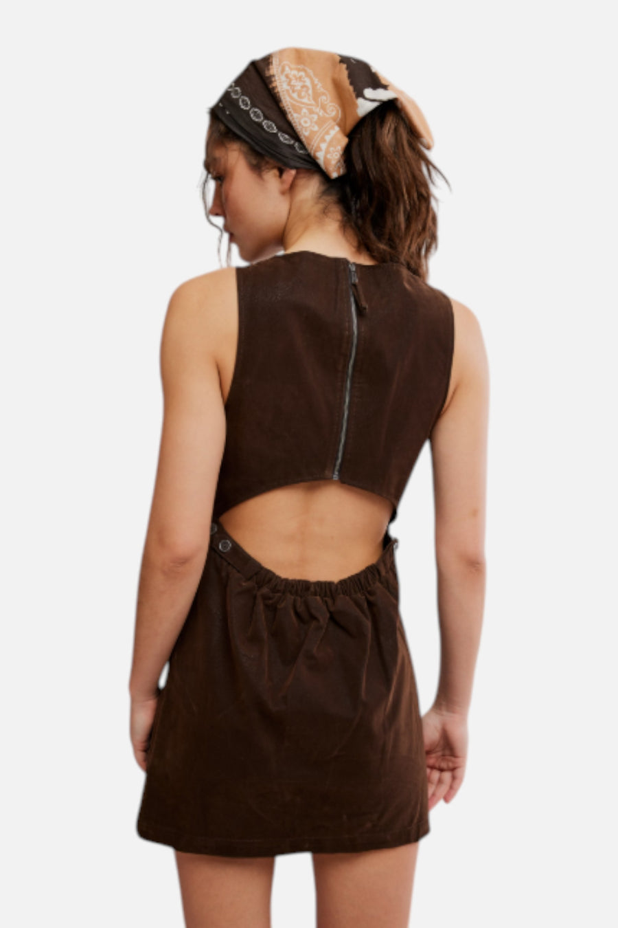 Free People Atlas Suede Mini Dress in Chocolate Brown – side view