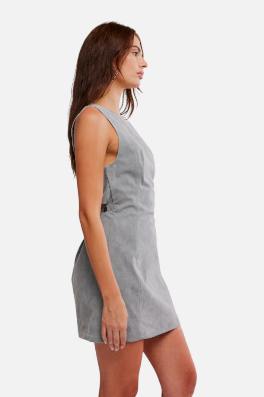 Free People Atlas Suede Mini Dress in Wild Dove – back view