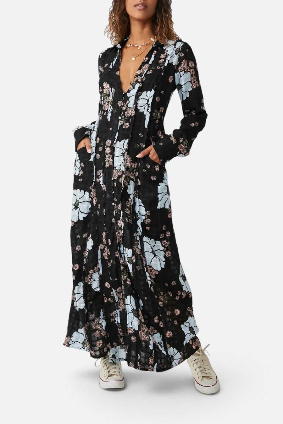 Free People Back At It Maxi Dress in Black Combo – front view