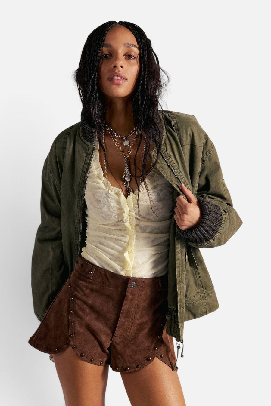 Free People Best Behavior Vegan Suede Shorts in Shaved Chocolate – back view