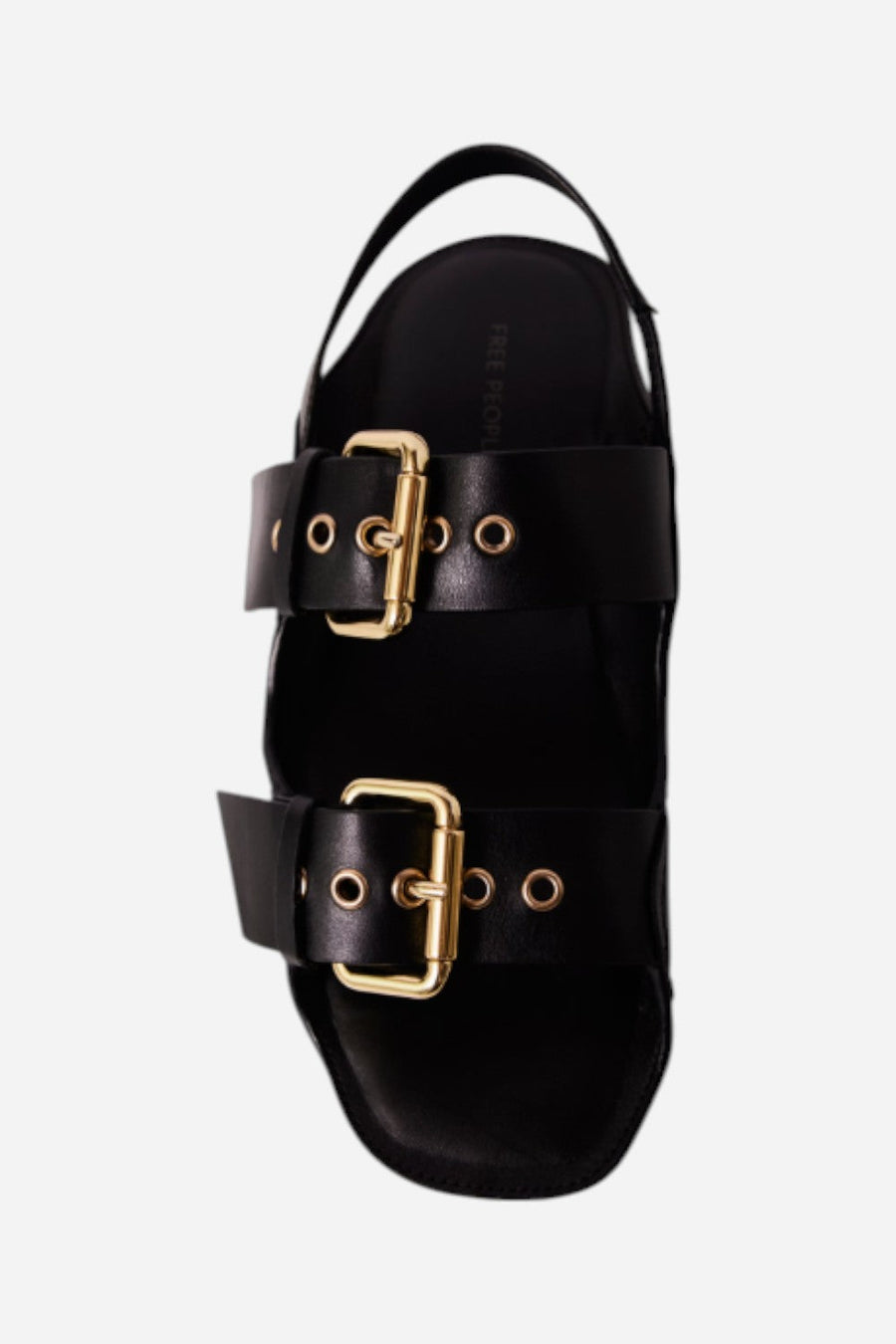 Free People Blossom Buckle Sandal in Black Leather – flat lay