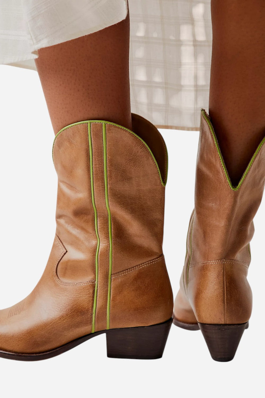Free People Borderline Western Boots in Distressed Tan – back view