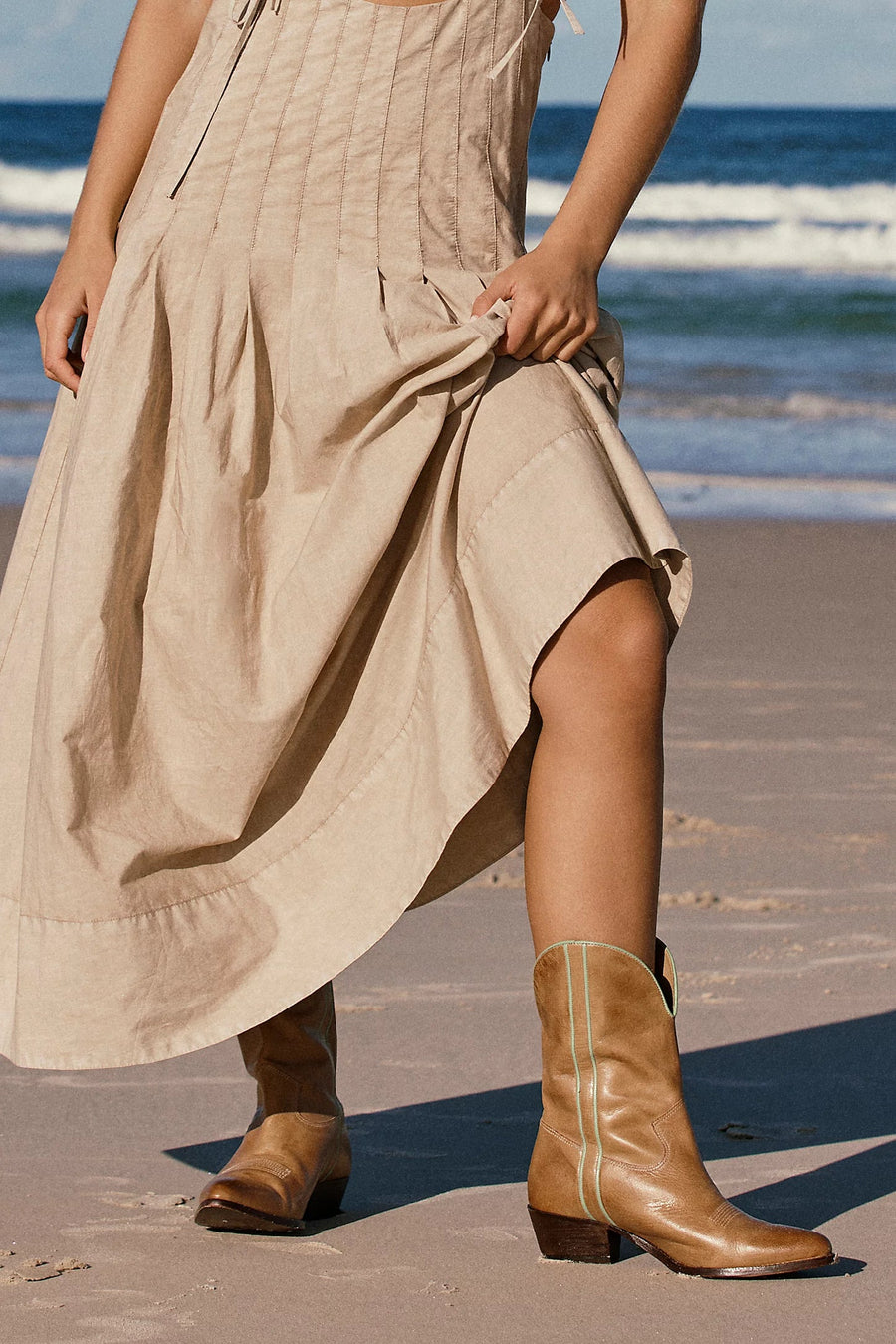 Free People Borderline Western Boots in Distressed Tan – flat lay
