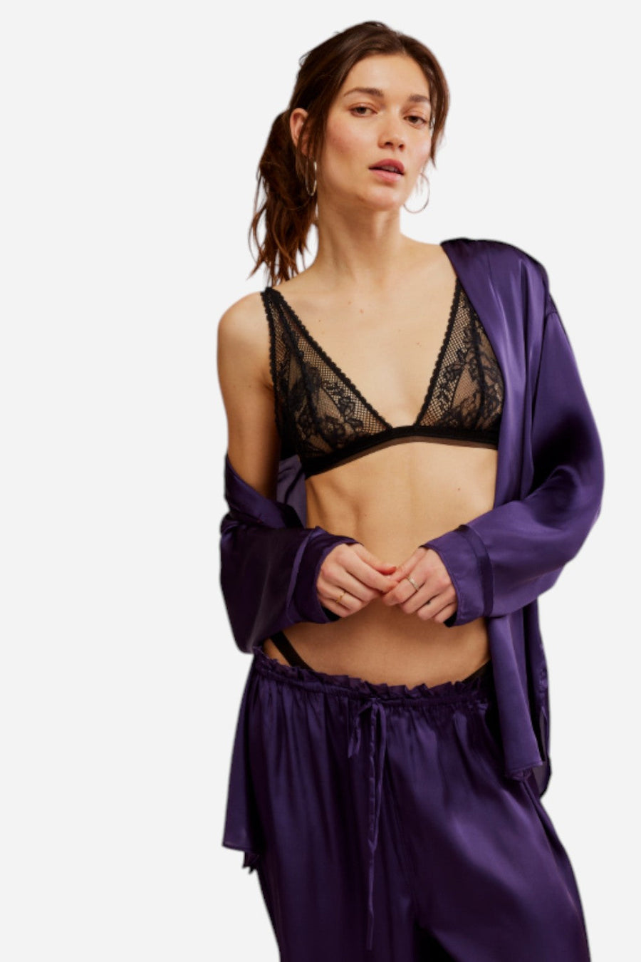 Free People Care FP Reya Lace Bralette in Black – front view