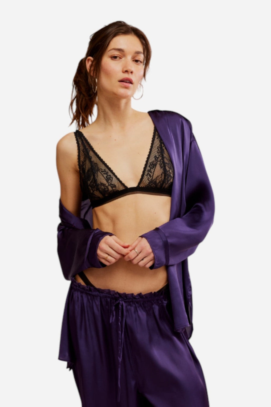 Free People Care FP Reya Lace Bralette in Black – side view