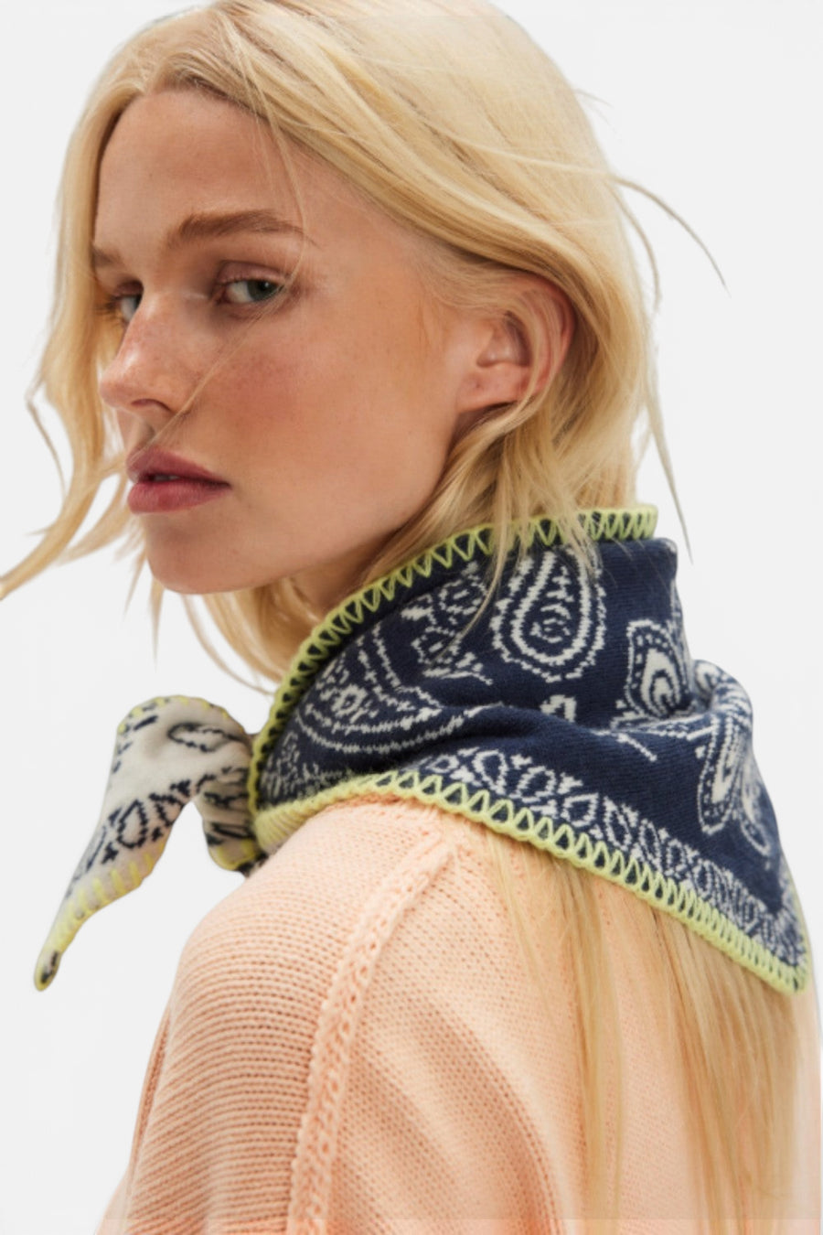 Free People Carmen Triangle Scarf in Denim Jeans – flat lay