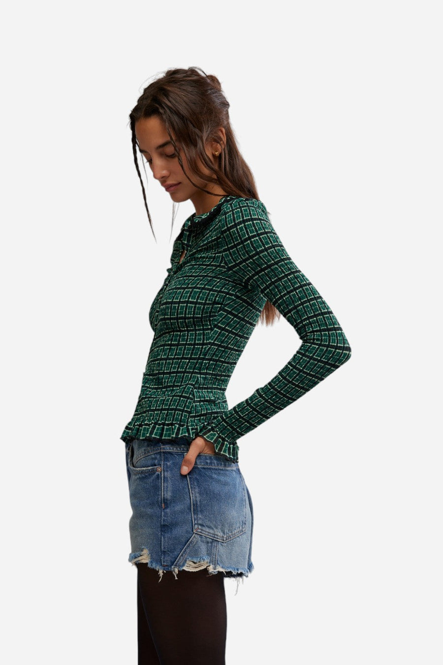 Free People Caught A Feeling Cardi in Green Combo – back view