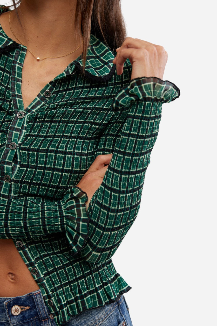 Free People Caught A Feeling Cardi in Green Combo – detail