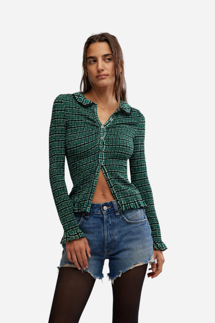 Free People Caught A Feeling Cardi in Green Combo – front view