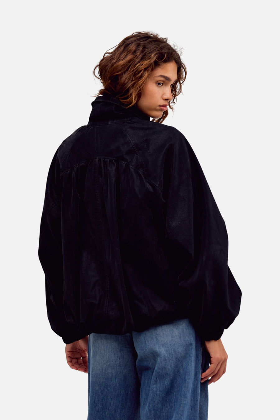 Free People Chelsea Vegan Suede Jacket in Black – back view