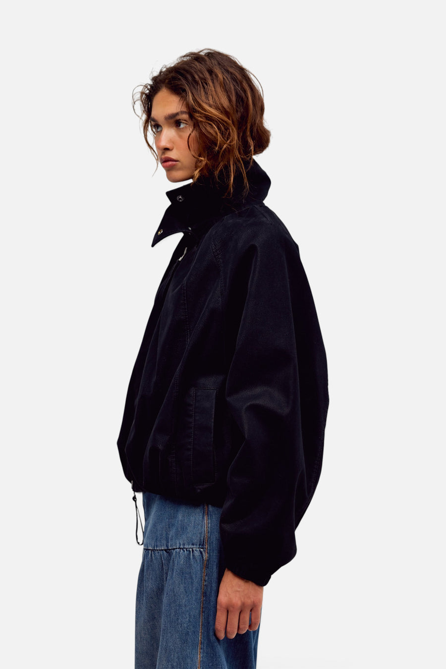 Free People Chelsea Vegan Suede Jacket in Black – side view