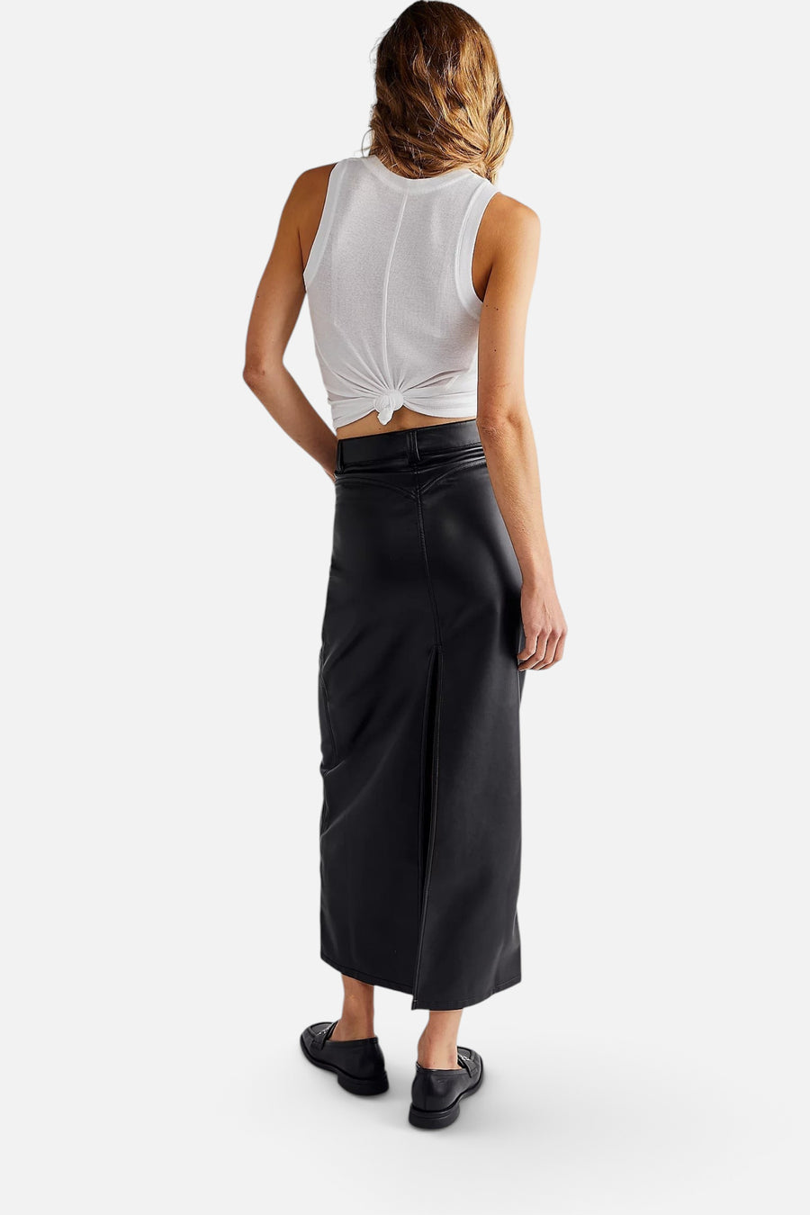 Free People City Slicker Vegan Maxi Skirt in Black – back view