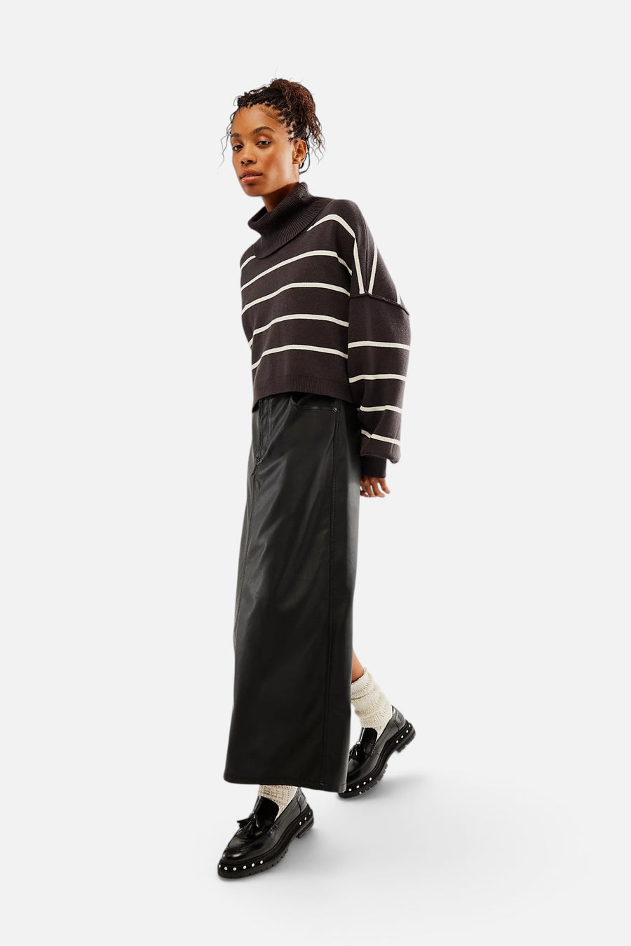 Free People City Slicker Vegan Maxi Skirt in Black – detail