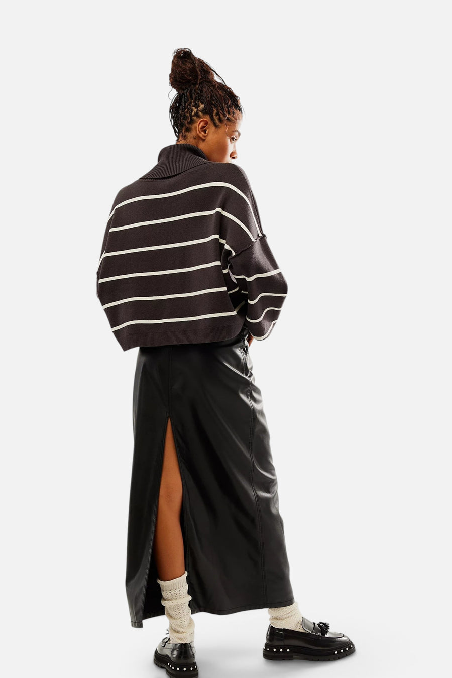 Free People City Slicker Vegan Maxi Skirt in Black – flat lay