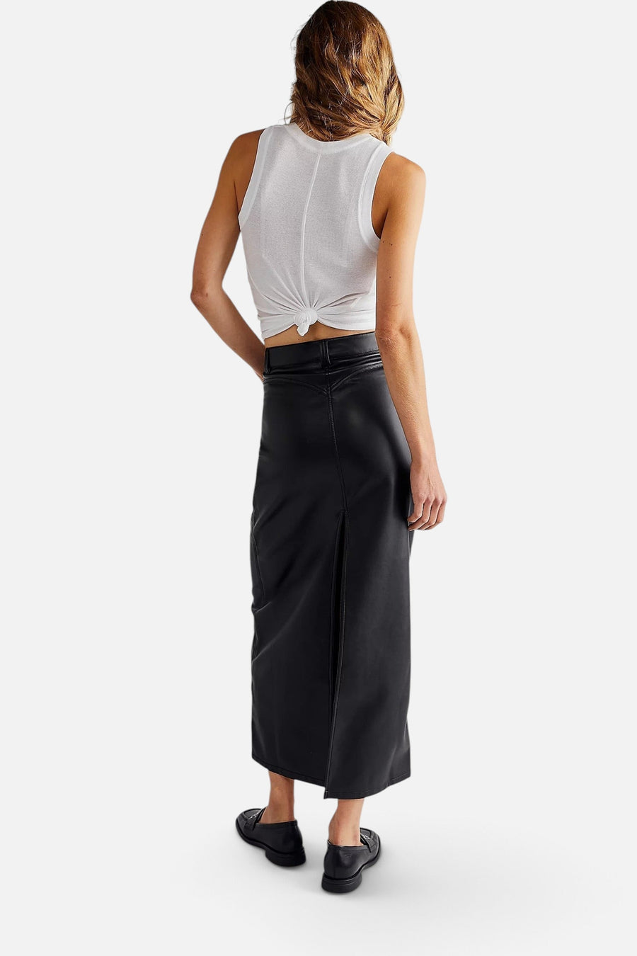 Free People City Slicker Vegan Maxi Skirt in Black – side view
