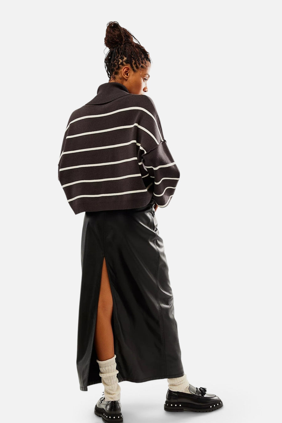 Free People City Slicker Vegan Maxi Skirt in Black – side view