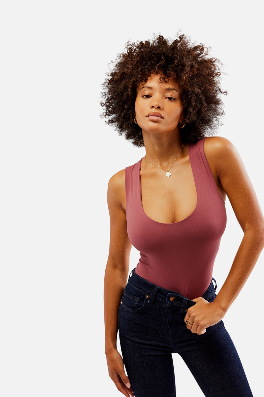 Free People Clean Lines Muscle Cami in Vintage Rosey – front view