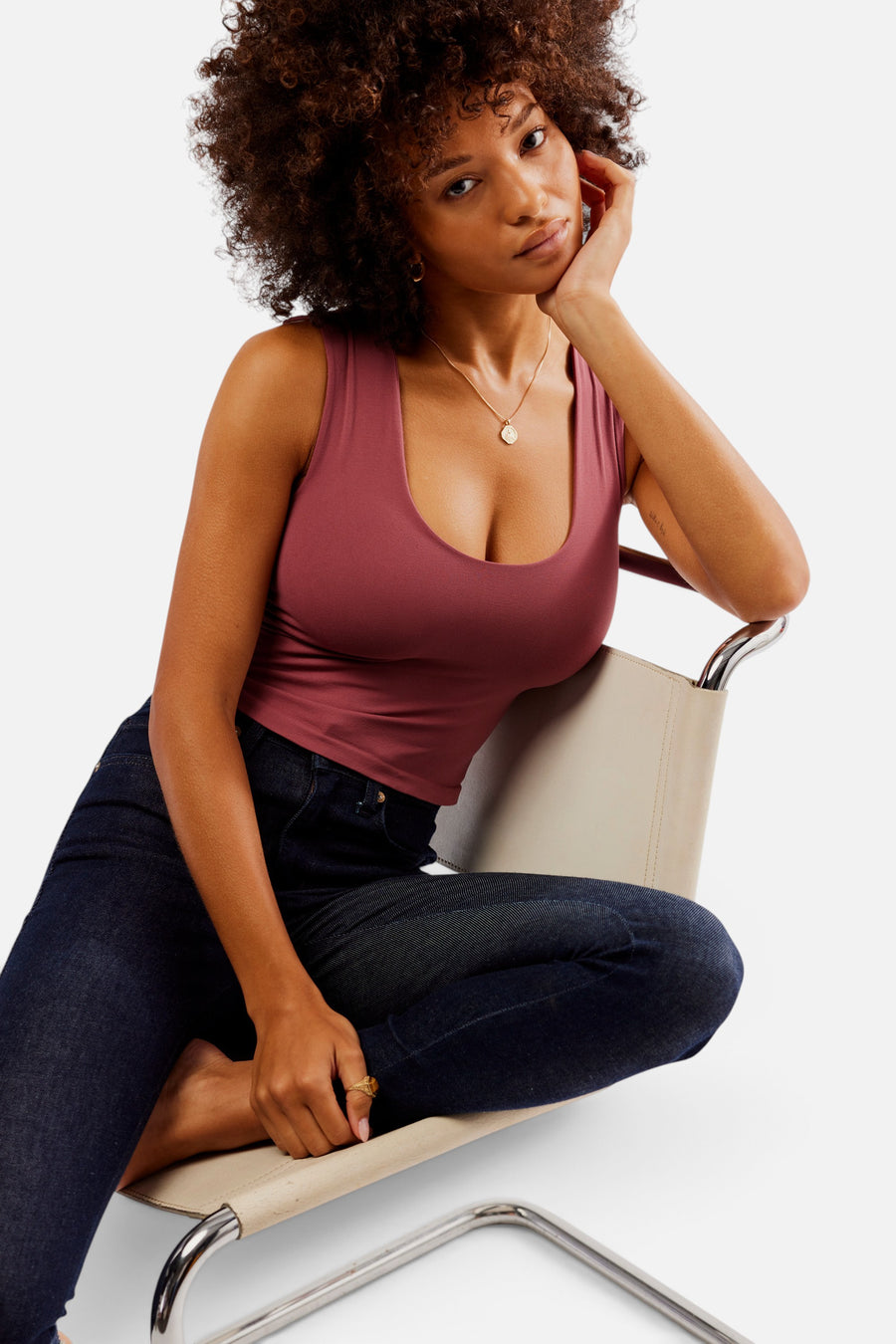 Free People Clean Lines Muscle Cami in Vintage Rosey – lifestyle view