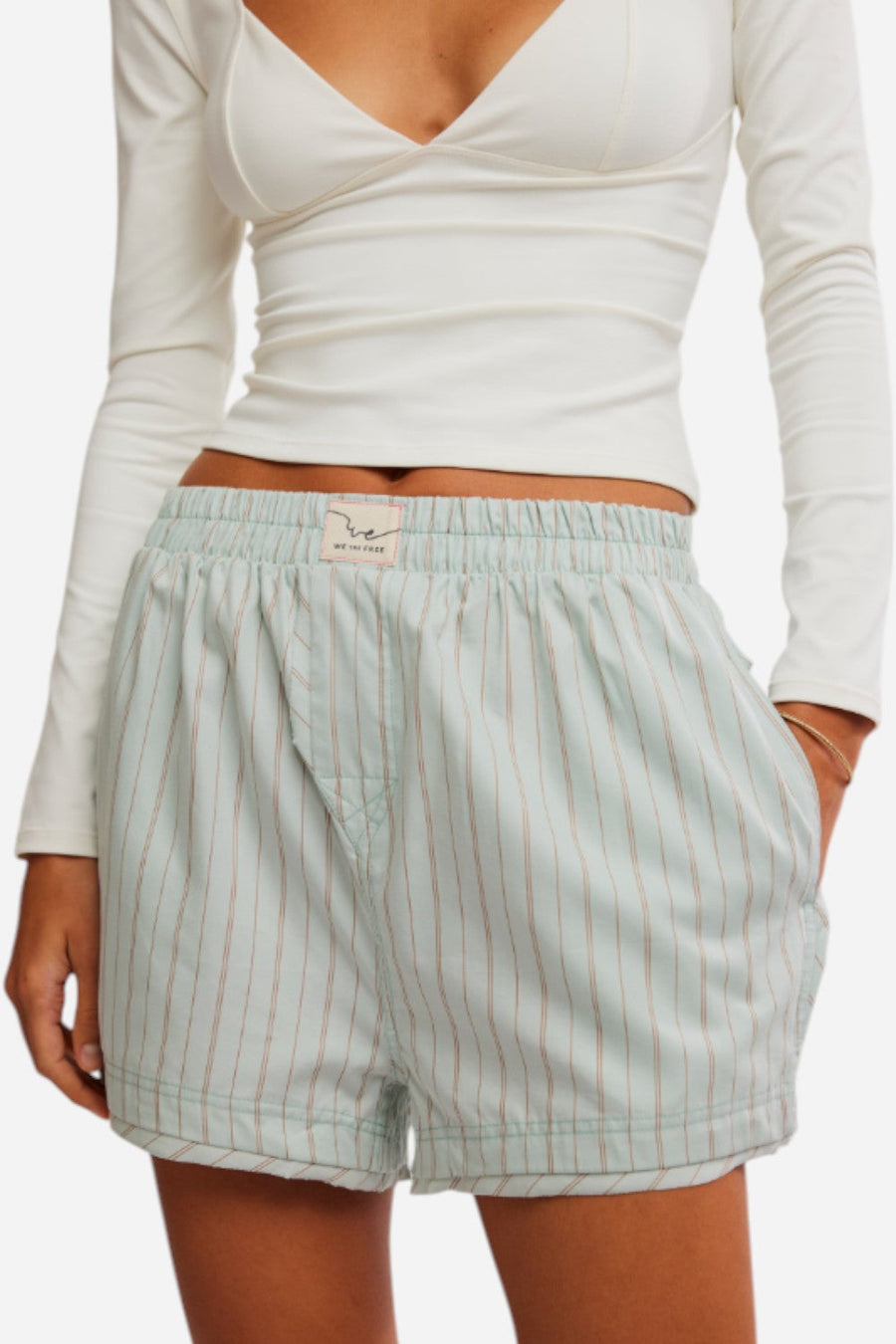 Free People Day to Day Striped Boxer in Misty Blue Combo – front view