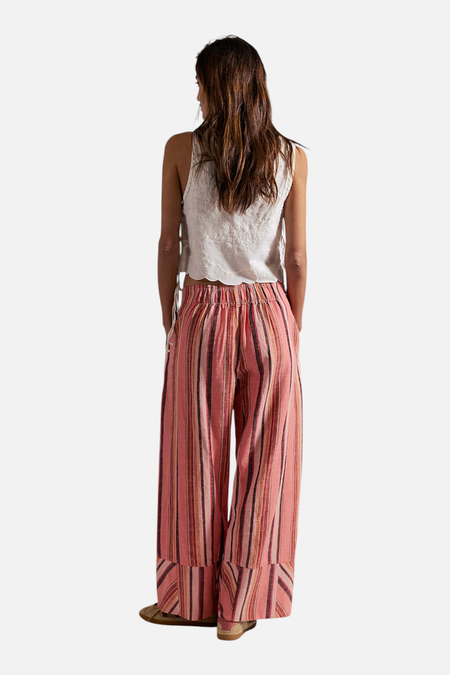 Free People Days End Solar Linen Stripe Pant in Soft Coral – detail