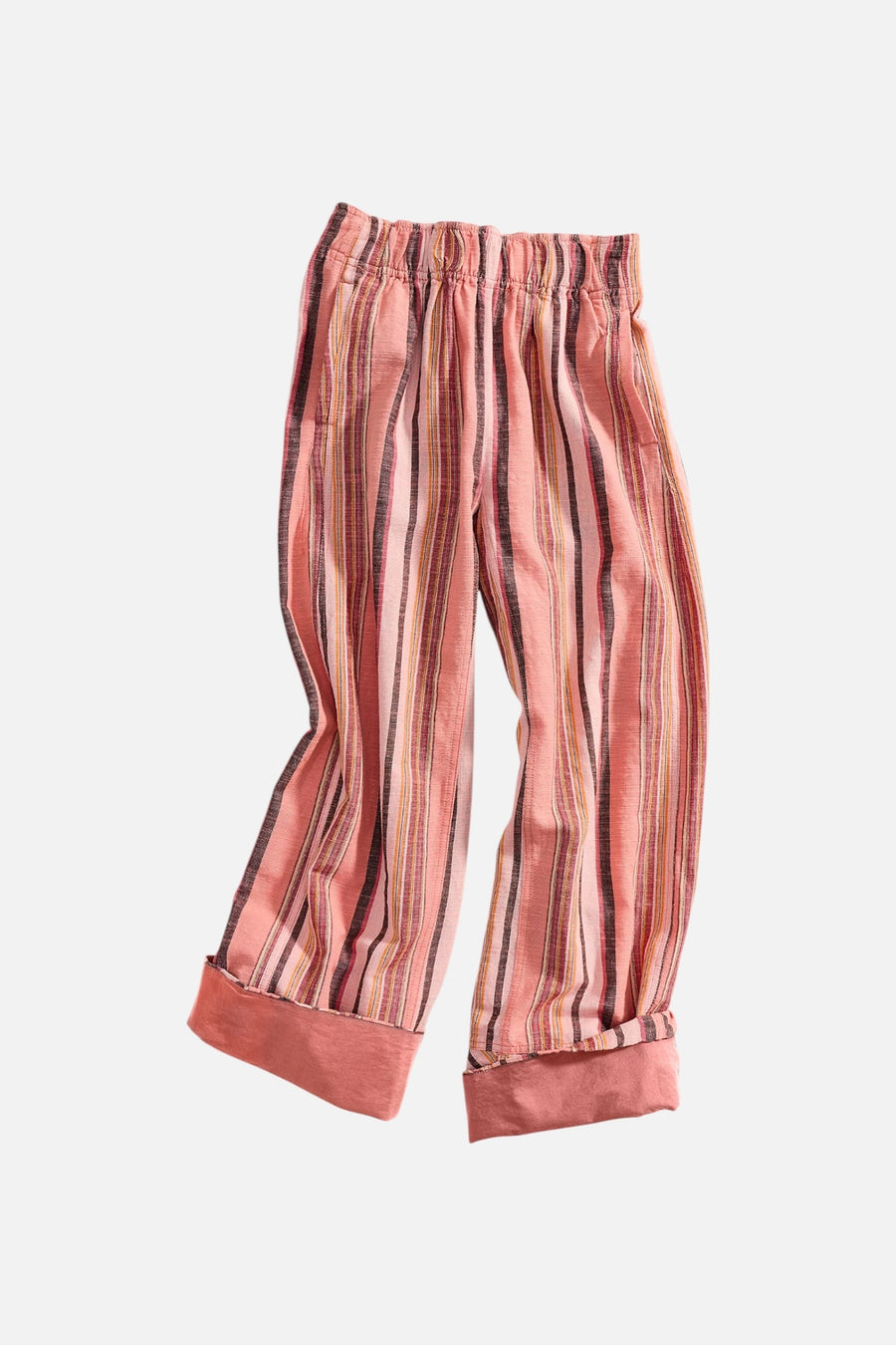 Free People Days End Solar Linen Stripe Pant in Soft Coral – flat lay